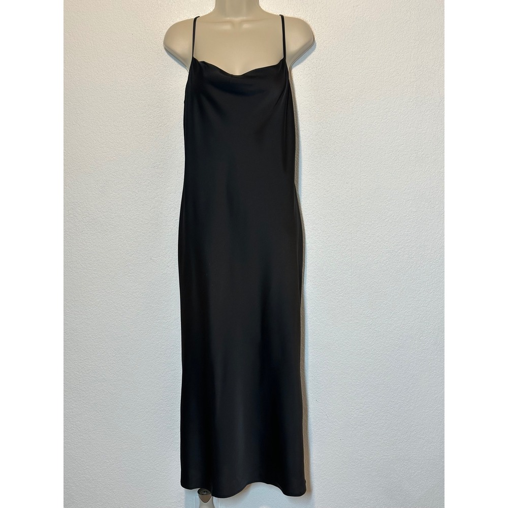 Banana Republic Womens Black Satin Cowl Neck Midi Slip Dress Size M BB3